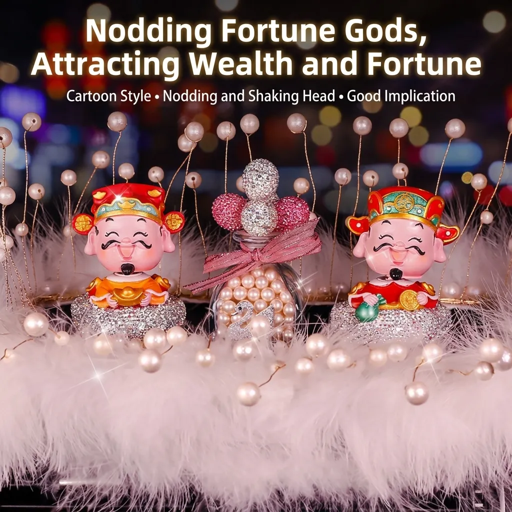 Traditional Chinese Fortune Doll Car Ornament Set Artificial Crystal Lotus Swan Figurines Dashboard Decoration Rhinestone Rhinestone Gift