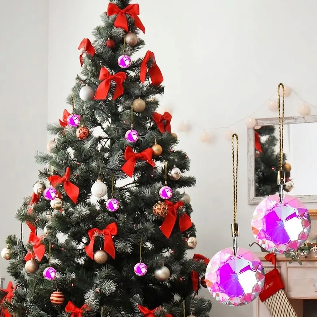 Artificial Crystal Round Prism Christmas Decoration Faceted Rainbow Sun Catcher Pendant For Christmas Tree Wedding Home Decor