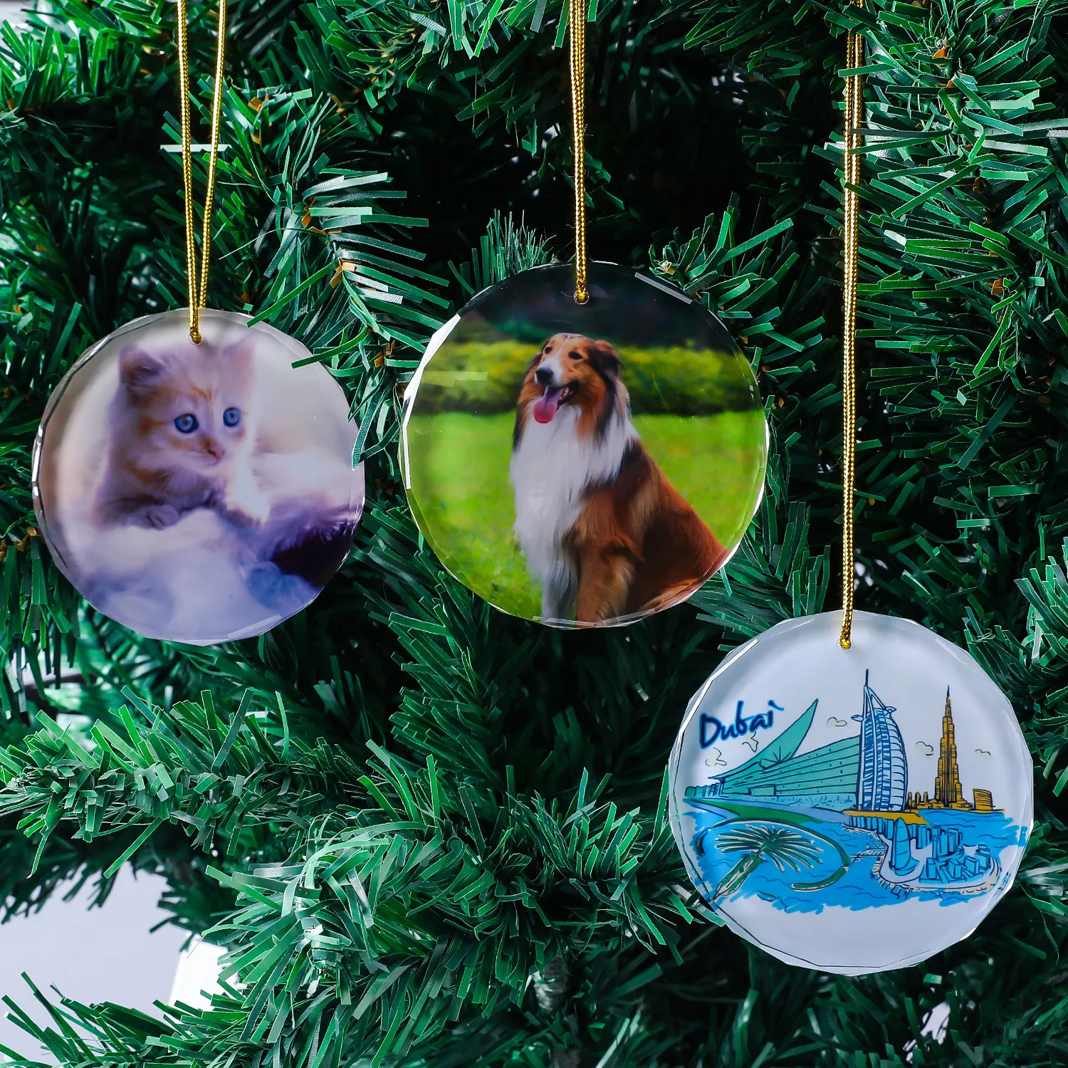 Clear Acrylic Christmas Tree Hanging Ornaments Personalized Photo Pet Cat Dog Wedding Keepsake Pendant Holiday Party Home Decoration