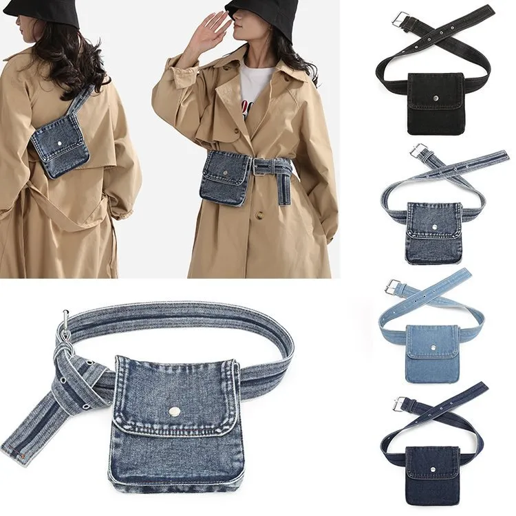 Sac Banane En Denim Décontracté Pour Femmes Mode Ceinture Pochette Multifonctionnel Denim Fanny Pack Rétro Accessoires