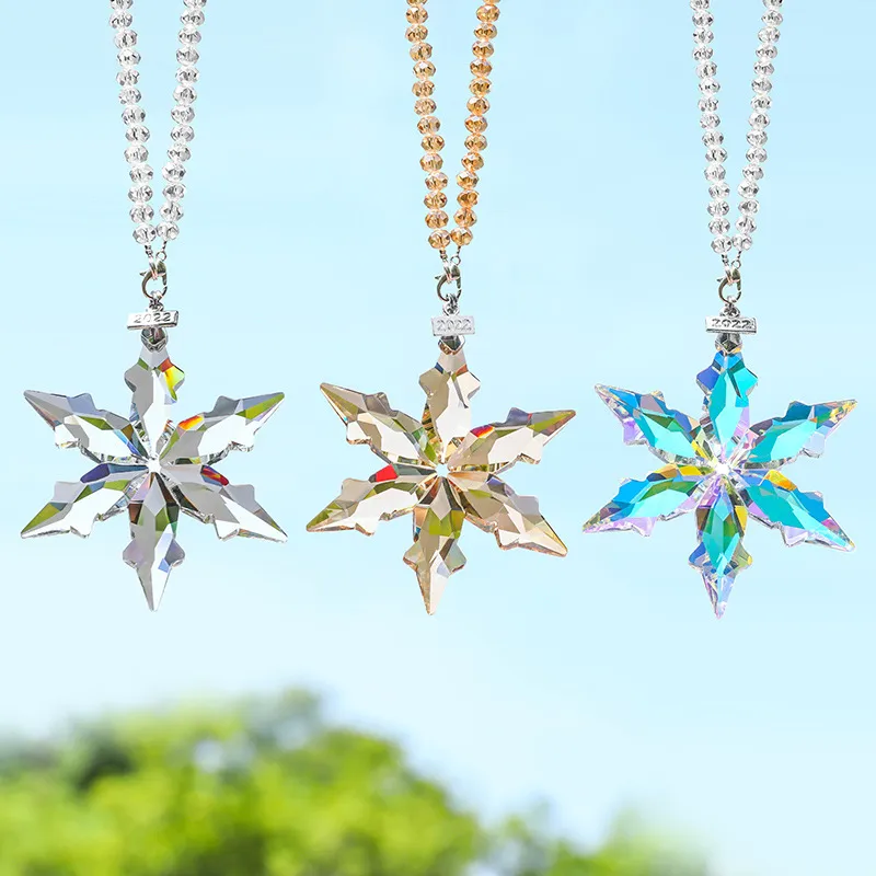 Crystal Snowflake Car Pendant Hanging Ornament Multi-cut Glass Car Interior Decor Mirror Hanging Charm Gift