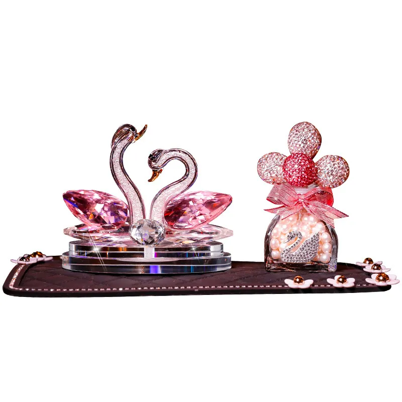 Adorno de Tablero de Coche de Cisne de Cristal Strass Pluma Decoración de Interior de Coche Regalo Creativo Decoración de Mesa de Vidrio