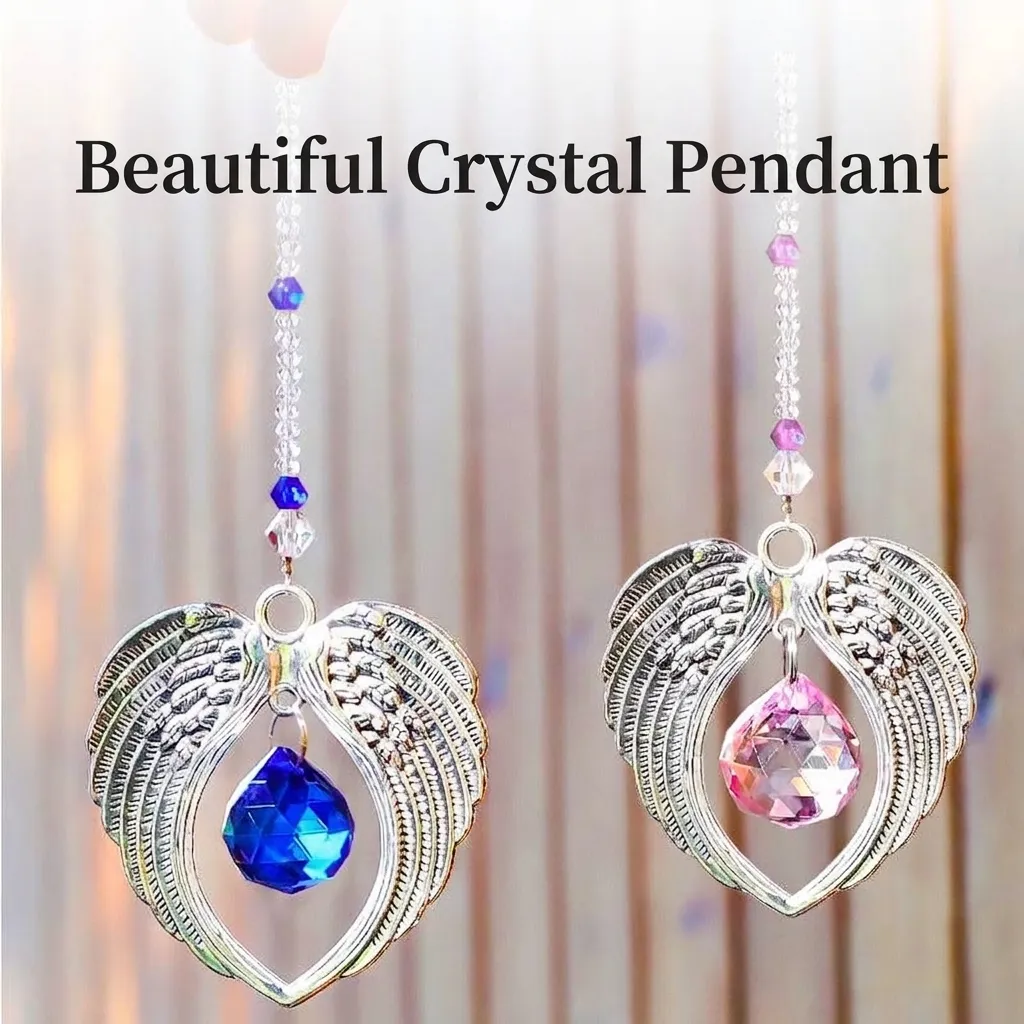 Angel Wings Crystal Suncatcher Ornament Artificial Crystal Heart Pendant Rainbow Maker Home Window Car Hanging Decor Gift