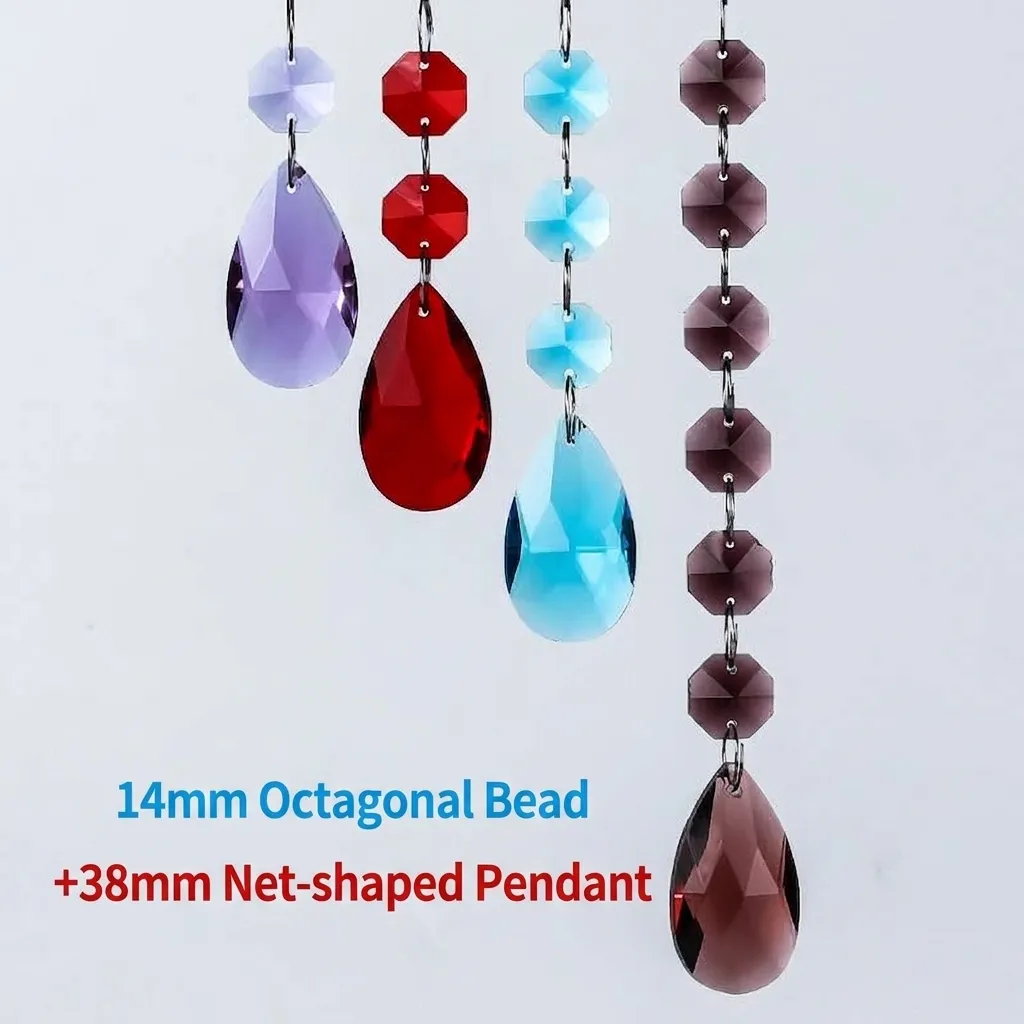 Catena di Perle in Vetro di Cristallo Perline Ottagonali Con Ciondolo a Goccia per Decorazioni di Matrimoni Feste Accessori per Lampade Decorazioni Pendenti in Cristallo Colorato