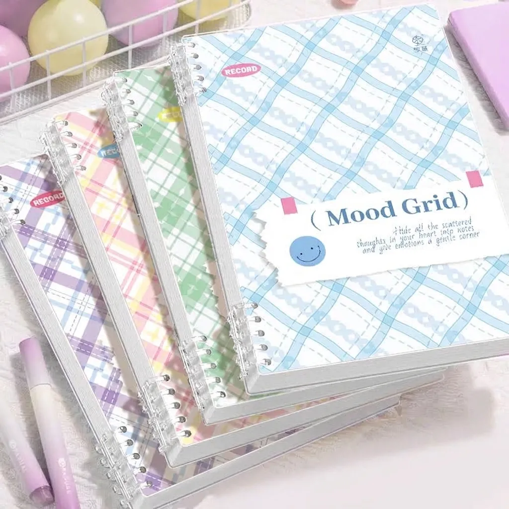 MoodGrid A5 B5 Grid Loose-leaf Notebook Transparent Ring Binder Plaid Pattern Frosted PP Cover Stationery For School Office