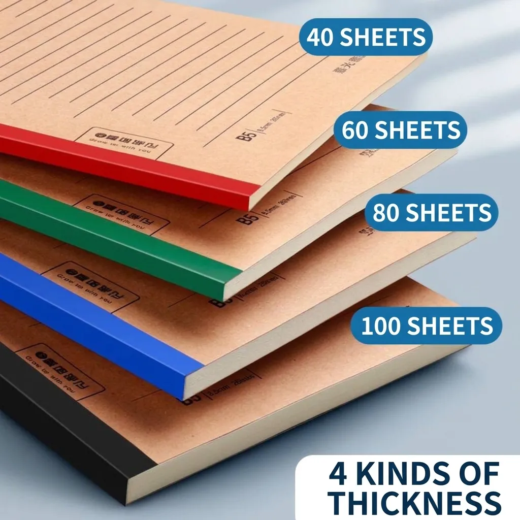 Thickened Kraft Paper Notebook A5 B5 Lined Exercise Book For Students Office Minimalist Wireless Glue Binding Stationery Pad