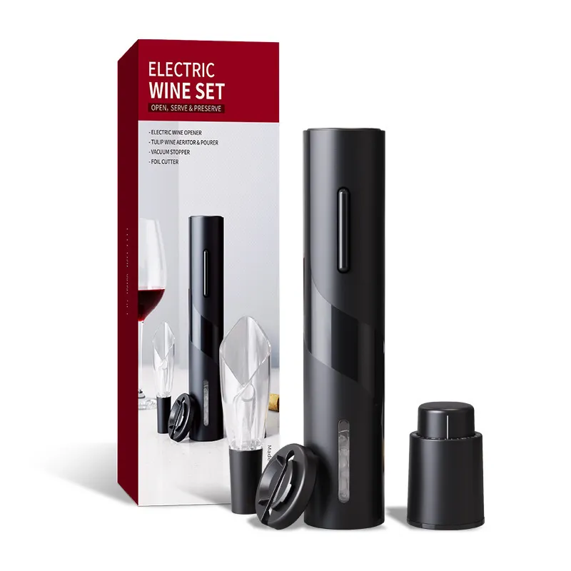 Electric Red Wine Opener Automatic Corkscrew With Foil Cutter Aerator Pourer And Vacuum Stopper Cordless Kitchen Tool Accessory