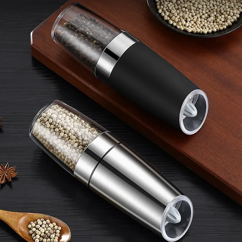 Professional Electric Pepper Grinder Gravity Sensing Stainless Steel Automatic Salt And Pepper Mill With LED Light Adjustable Coarseness Ceramic Core For Kitchen Cooking