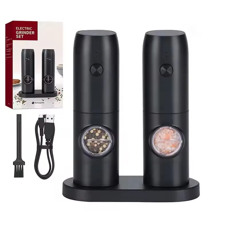 Modern Electric Automatic Pepper Grinder Ceramic Core Adjustable Coarseness Spice Herb Mill Matte Black Sleek Kitchen Tool