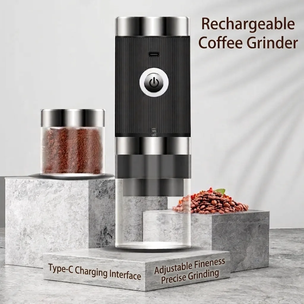 Portable Electric Coffee Grinder USB Type-C Rechargeable Adjustable Ceramic Core Automatic Coffee Bean Mill For Home Travel Office