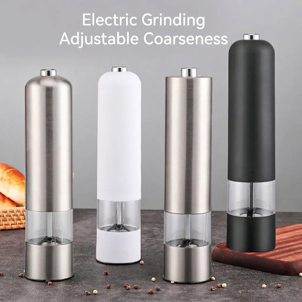Elektrische Pfeffermühle Edelstahl Salzmühle Automatischer Gewürzmühle Mit Einstellbarer Grobheit LED Licht Einhandbedienung Batteriebetrieben Küchenwerkzeug