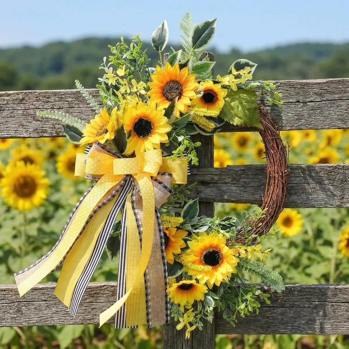Herfst Zonnebloem Deurkrans Kunstmatige Oogst Bloemen Voordeur Decoratie Met Rattan Ring En Strik Voor Dankzeggingsdag Thuis Decor
