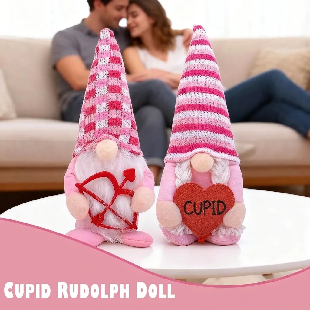 Valentine Day Gnomes Faceless Rudolph Dolls Couple Knitted Pink White Plush Gnome Ornaments With Heart Cupid Bow Romantic Home Party Decor