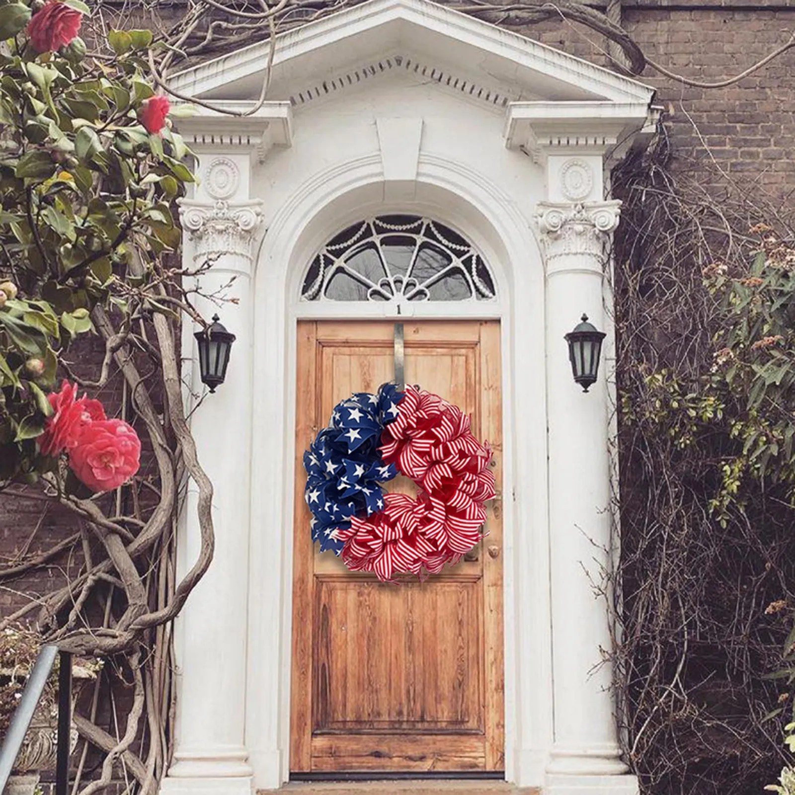 Independence Day Patriotic Wreath Red White Blue Stars Stripes Door Hanging Decoration Polyester American Flag Garland
