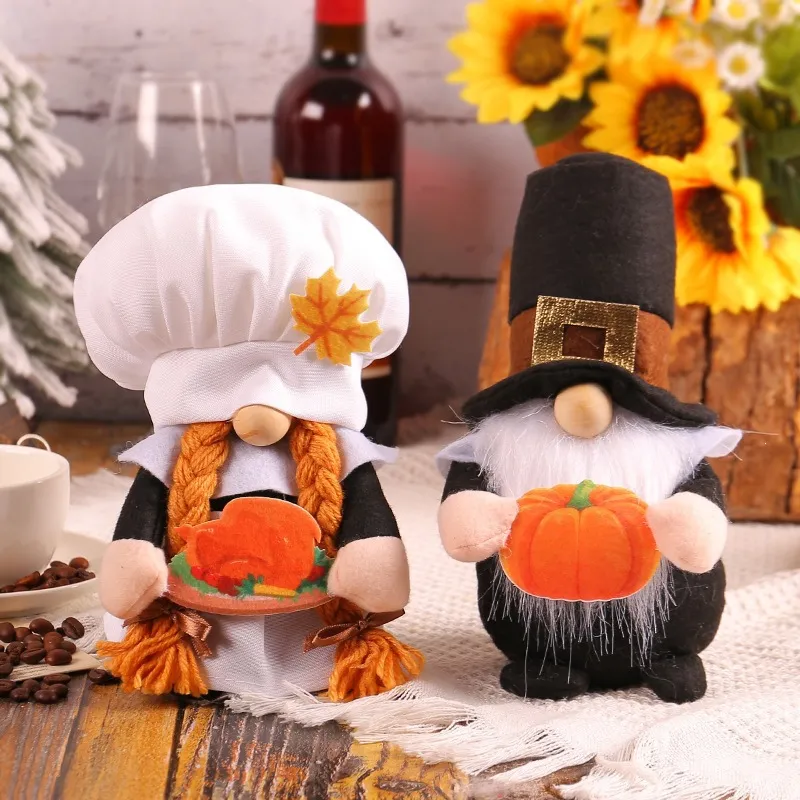 Gnomo de Acción de Gracias Peluche Decoración Muñeca Sin Rostro Calabaza Pavo Sombrero de Chef Otoño Adorno para el Hogar