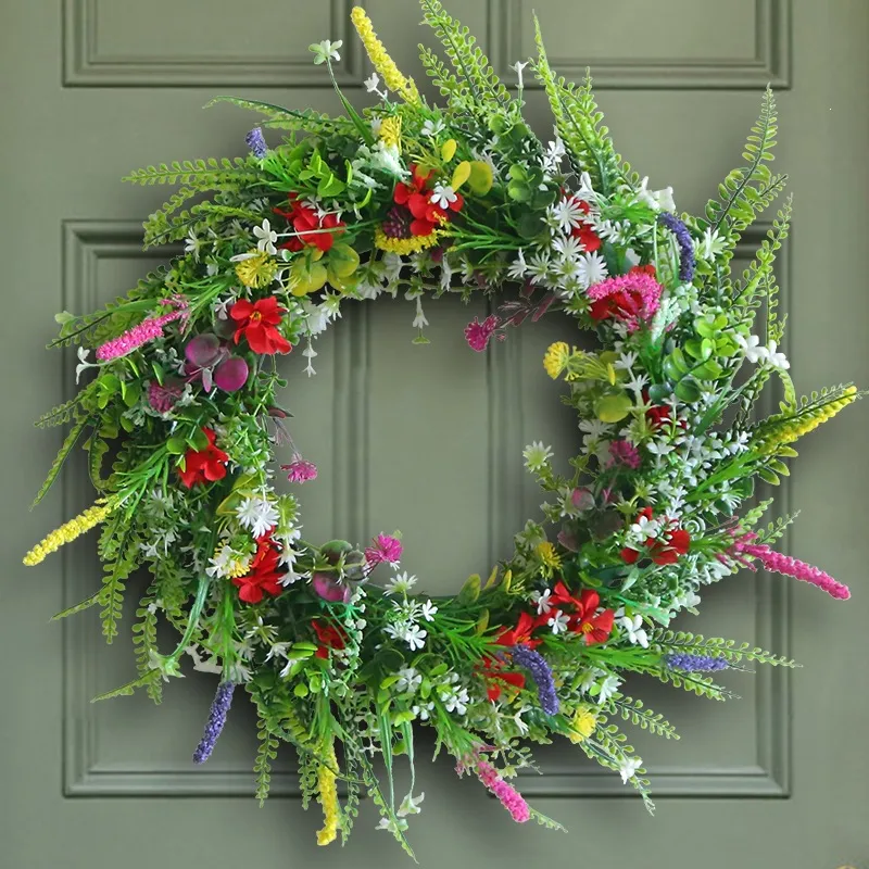 Lente Kunstmatige Veldbloem Krans Wandhanger Nep Bloemen Wijnstok Ring Deur Decor Voor Huisdecoratie