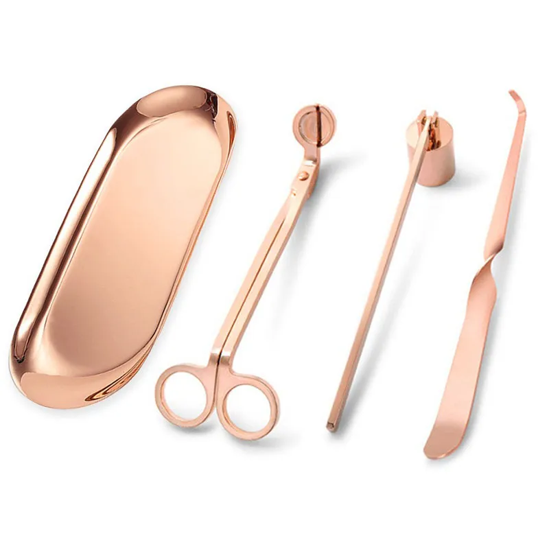Stainless Steel Candle Accessory Set Wick Trimmer Snuffer Dipper Oval Tray Matte Black Gold Silver Bronze Candle Care Kit