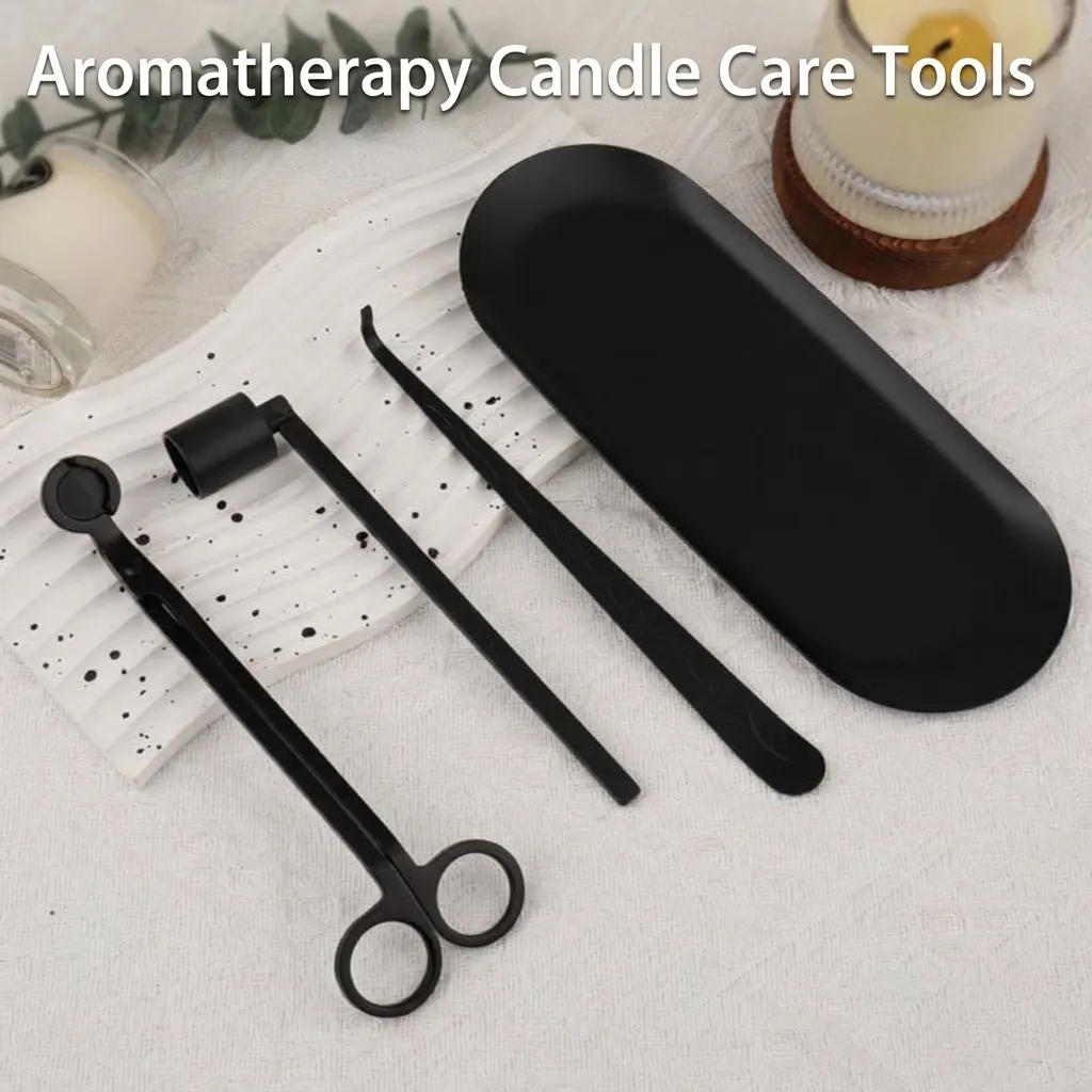 Juego de Accesorios para Velas de Acero Inoxidable Negro Mate Oro Plata Apagavelas Corta Mechas Bandeja para Cuidado Velas