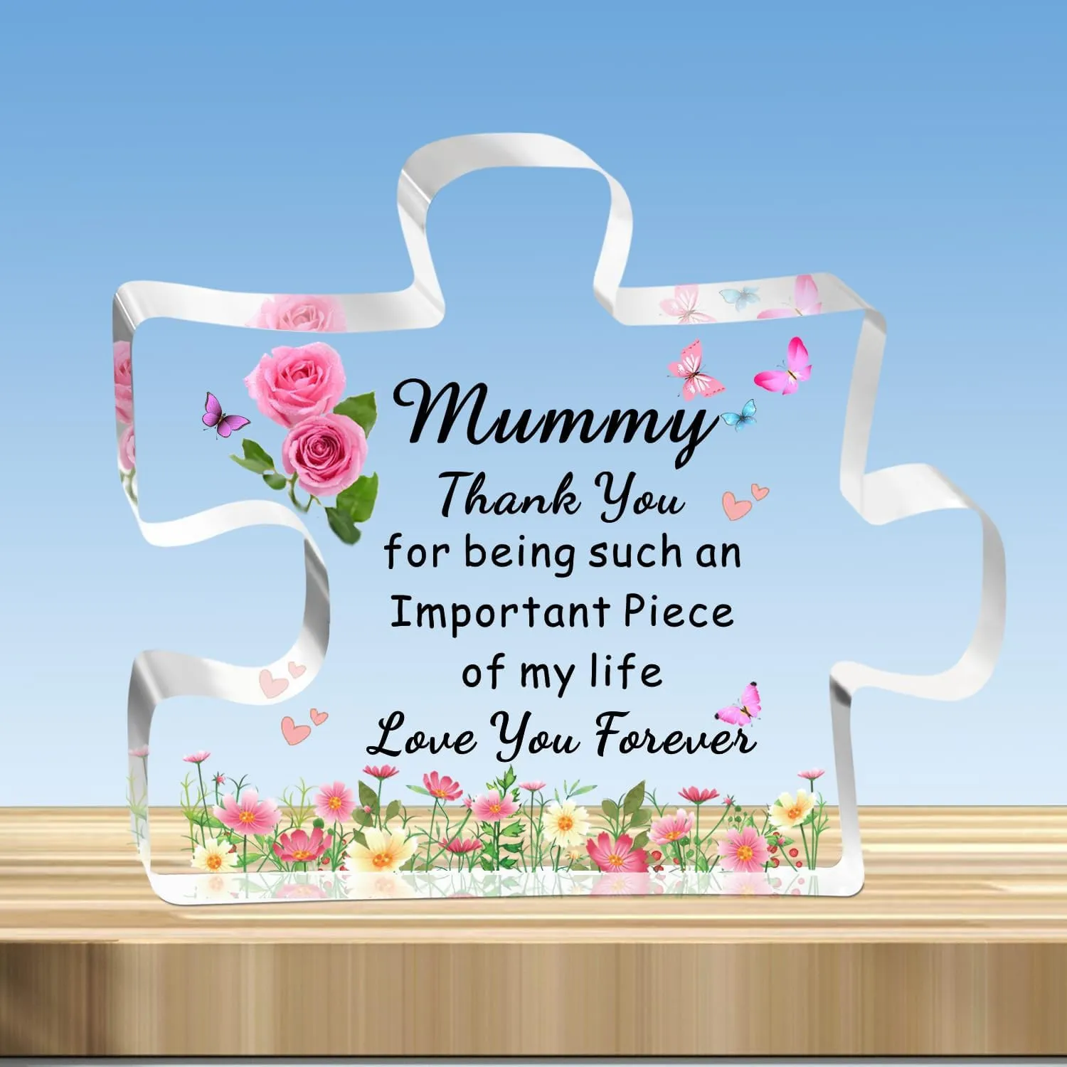Acryl Puzzelstuk Bureau Plaquette Ornament Transparant Bloemenpatroon Bedrukt Sentimenteel Cadeau Voor Moeder Grootmoeder Vriend Decoratie