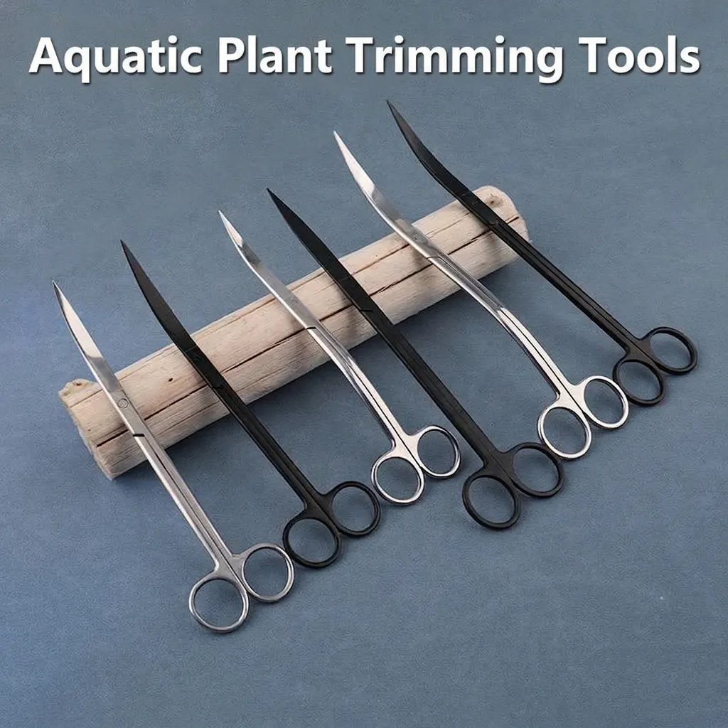 Professional Stainless Steel Aquarium Scissors Aquatic Plant Trimming Tools For Fish Tank Landscaping Straight Curved Wave Scissors Black Silver