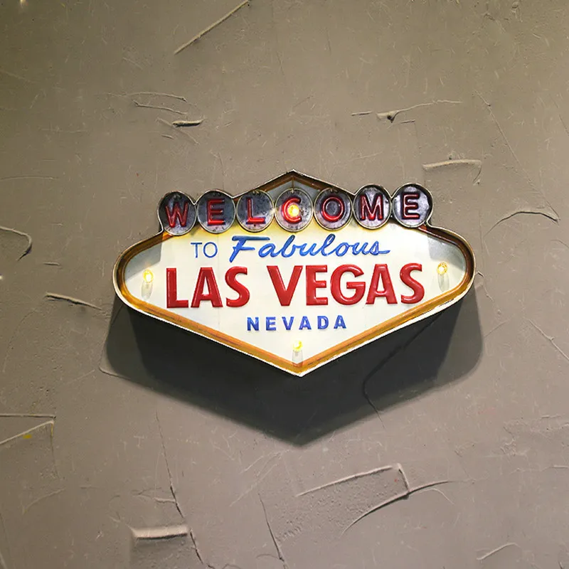 Retro Industrial Las Vegas Schild LED Leuchtschild Vintage Metall Wandkunst Deko Für Bar Cafe Heim Wandbehang
