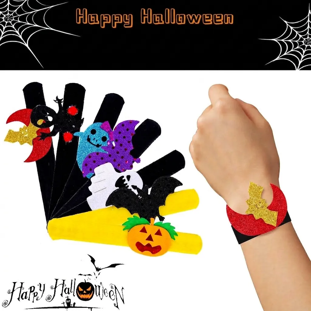 Halloween Slap Bracelets For Kids Sequin Pumpkin Bat Ghost Slap Bands Party Favors Festive Wrist Decor