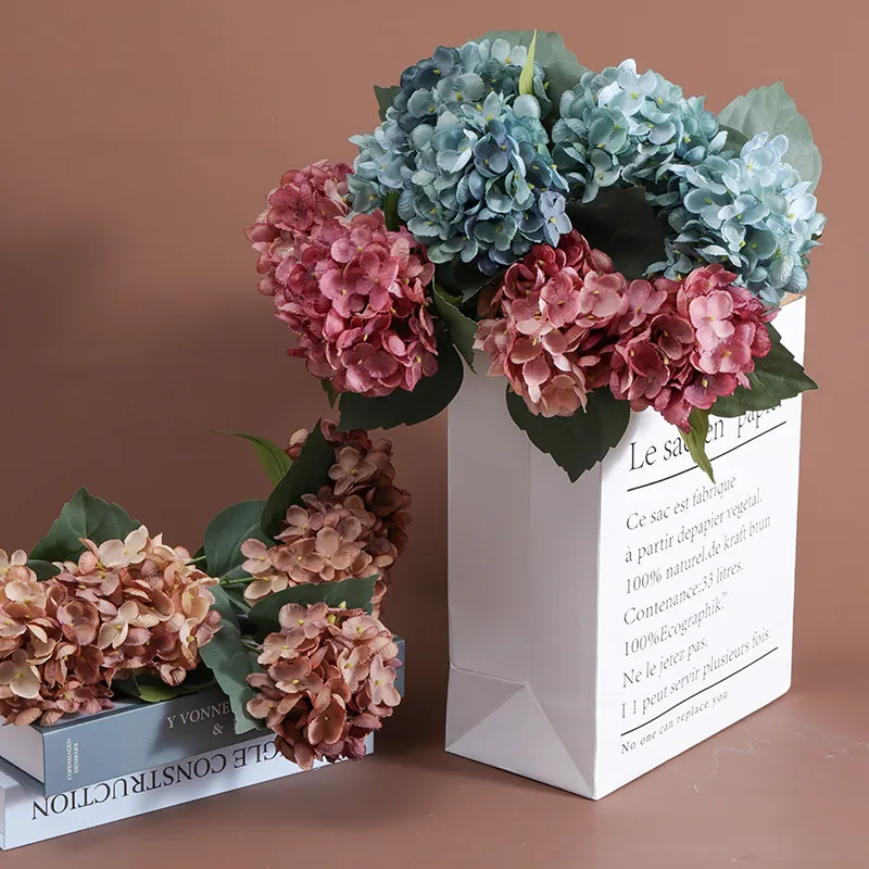 Kunstmatige Satijnen Hortensia Boeket Stof Cluster Voor Thuis Bruiloft Feest Hotel Kantoor Decoratie Bloemstuk