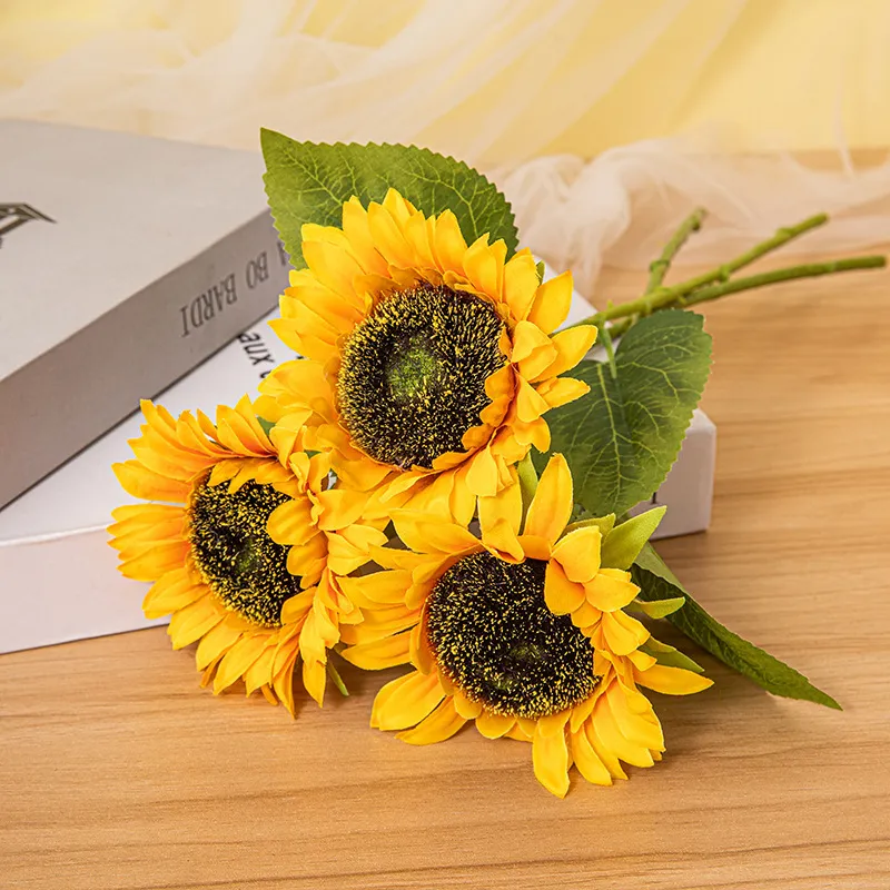 Kunstmatige Zonnebloem Enkele Stam Gele Zijden Bloem Voor Woonkamer Decoratie Fotografie Prop Kunstbloem