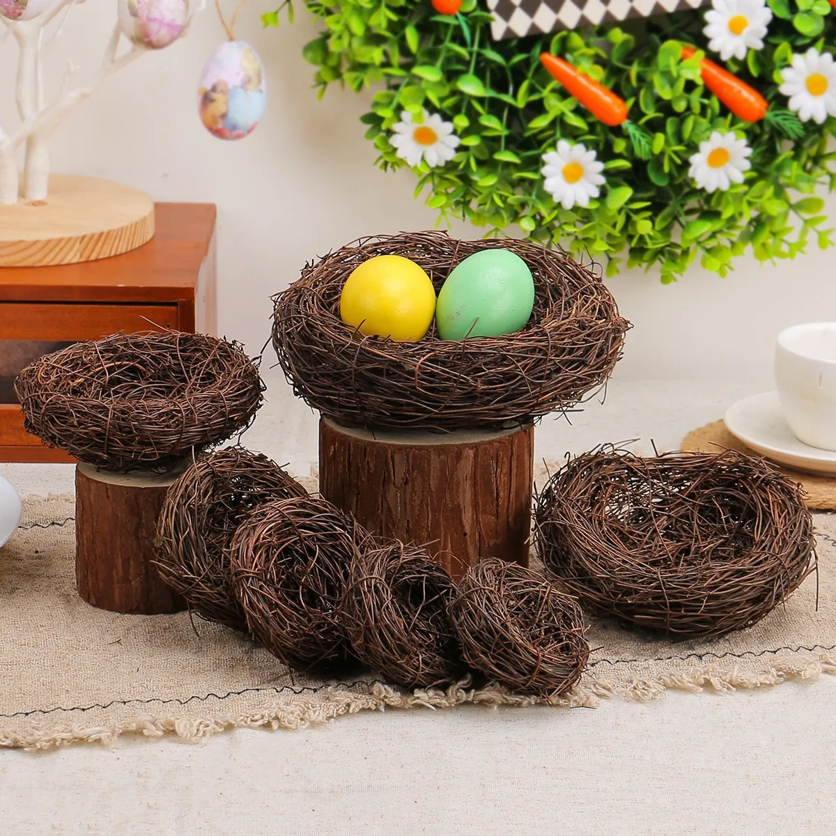 Easter Bird Nest Decoration Withered Branch Vine Woven Bird Nest DIY Rustic Garden Ornament Holiday Home Decor