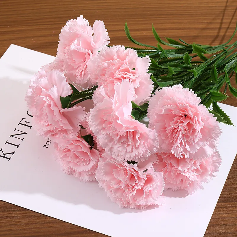 Bouquet de Fleurs de Soie d'Oeillet Artificiel Fleurs de Simulation Réalistes pour Décoration de Vase Maison Cadeau Fête des Mères