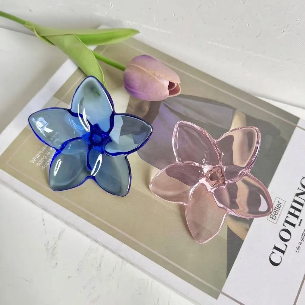 Luxury Crystal Glass Flower Ornament Light Luxury Desktop Decoration Handicraft For Home Office Bookshelf Tabletop Floral Decor