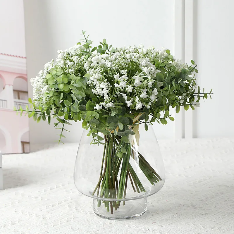 Künstlicher Eukalyptus Schleierkraut Strauß Siebdruck Eukalyptus Blätter Gypsophila Bündel Für Zuhause Hochzeit Fotografie