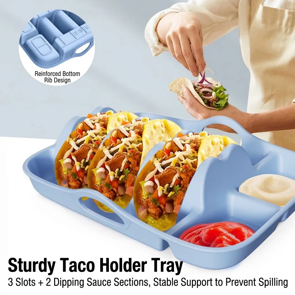 Silikon Taco-Halter Geteiltes Tablett Mit Saucenfächern Mikrowellengeeignet Mais-Tortilla-Gestell Für Party Zuhause Küche