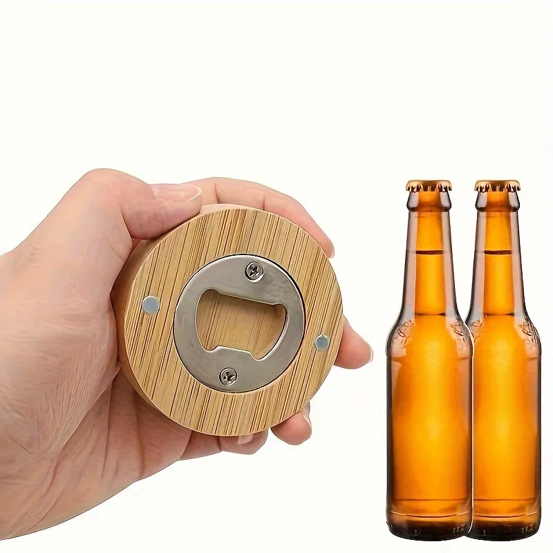 Bambus Magnetischer Bierflaschenöffner Rund Holz Edelstahl Kühlschrankmagnet Bar Werkzeug Hochzeit Party Geschenk Natur Minimalistisch