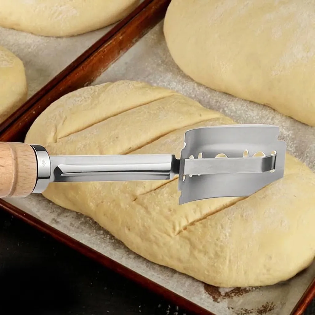 Bäckermesser 304 Edelstahl Teigschaber Mit Holzgriff Gebogenes Brot Messer Set Zum Ritzen Von Mustern Sauerteig Schneidwerkzeug Für Die Bäckerei