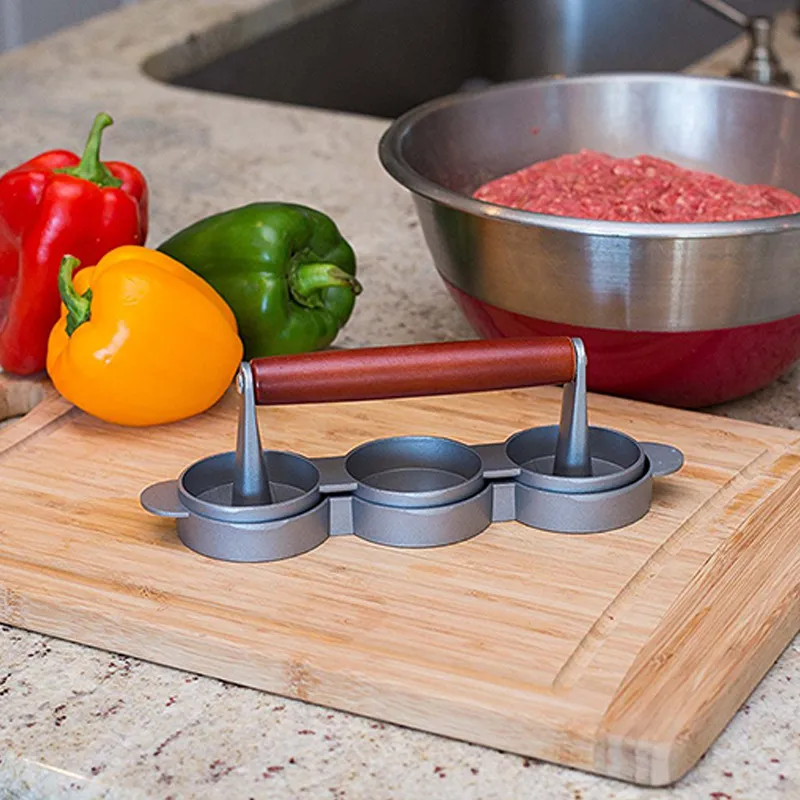 Manual Stainless Steel Burger Press Patty Maker Round Hamburger Meat Mold Kitchen Tool With Handle BBQ Slider Press