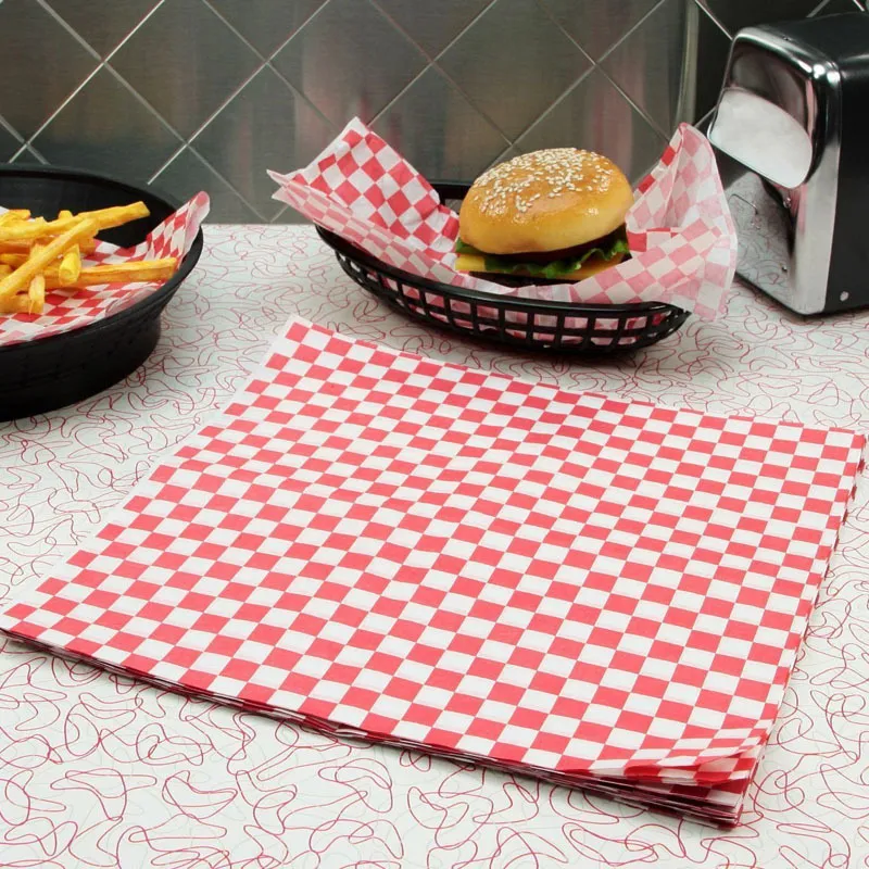 Checkerboard Greaseproof Wrapping Paper Food Grade Wax Paper For Burgers Sandwiches Fries Baking Kitchen Restaurant Buffet Accessories