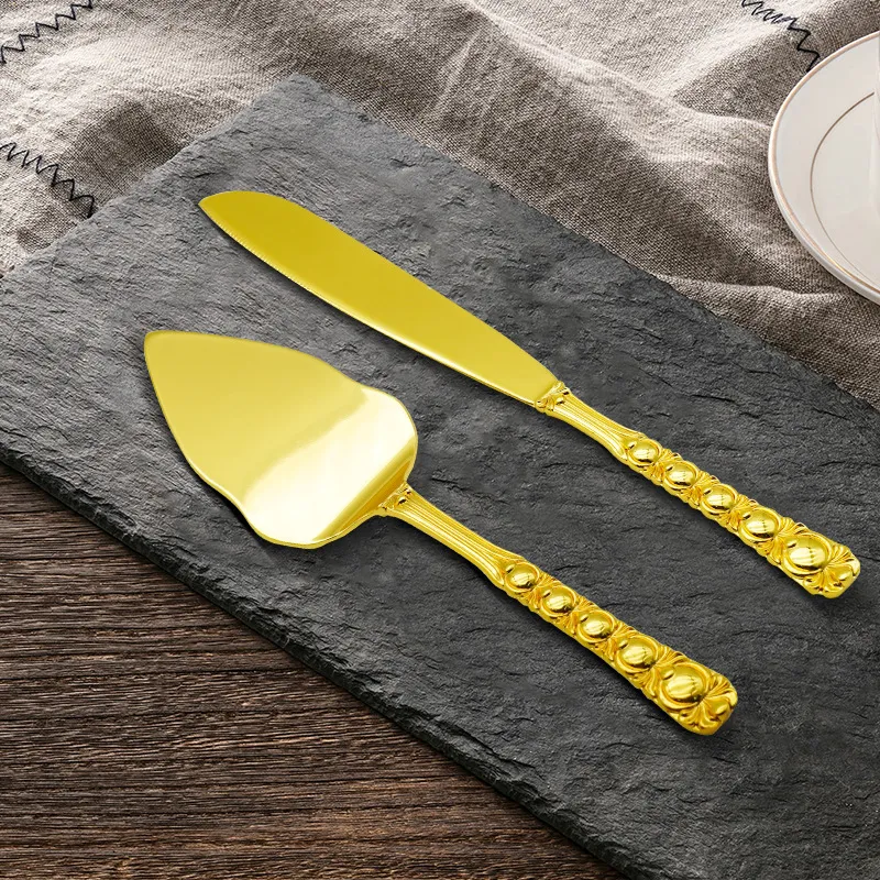 Vintage Gold Tortenbesteck Set Hohl Palast Stil Hochzeit Dessert Messer Und Spachtel Elegantes Brot Schneidebesteck Für Party