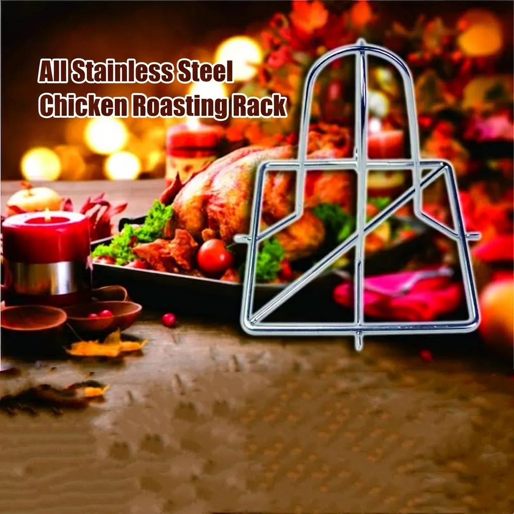 Portable Stainless Steel Foldable Chicken Roaster Rack Beer Can Chicken Stand Vertical Poultry Roaster BBQ Grilling Rack For Outdoor Picnic Camp