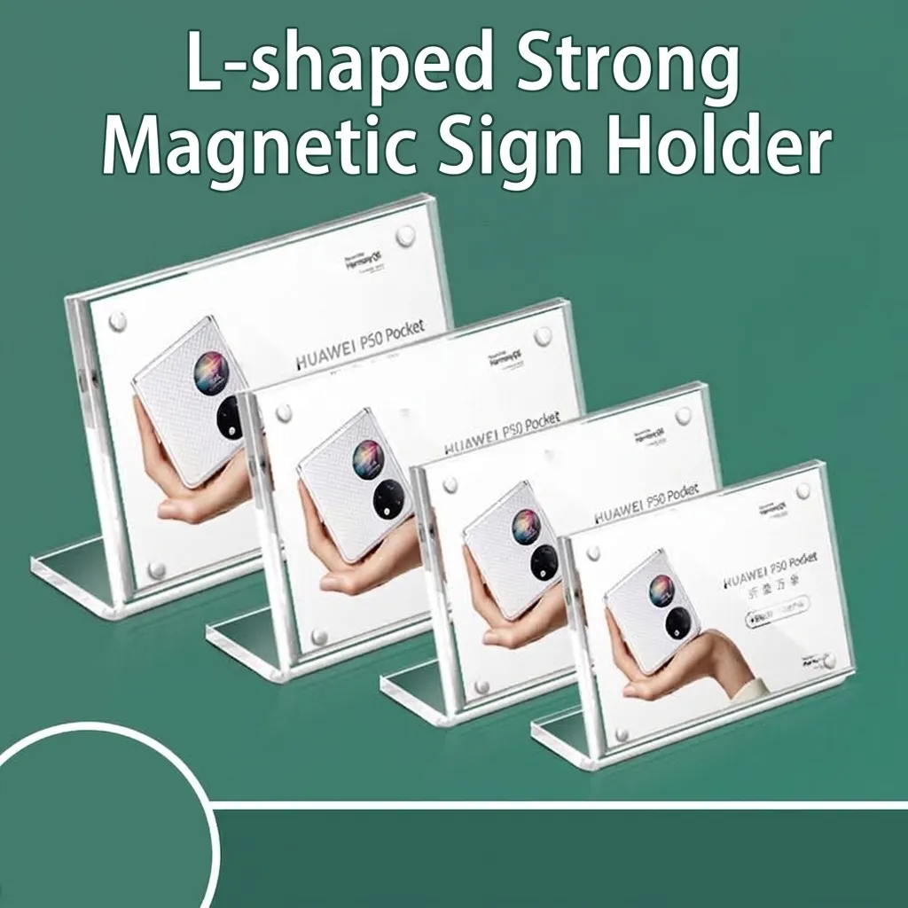 L-Shaped Magnetic Acrylic Sign Holder Transparent Desktop Display Stand Clear Price Tag Menu Card Holder For Office Retail Restaurant