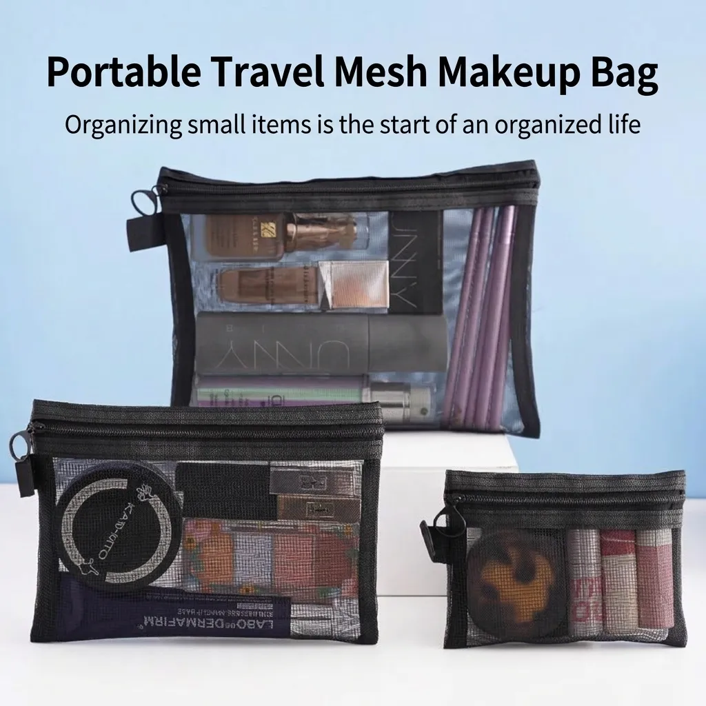 Borsa per Trucchi in Rete Portatile Grande Capacità Borsetta da Viaggio per Trucchi Borsa Organizer per Conservazione Articoli da Toeletta per Donne