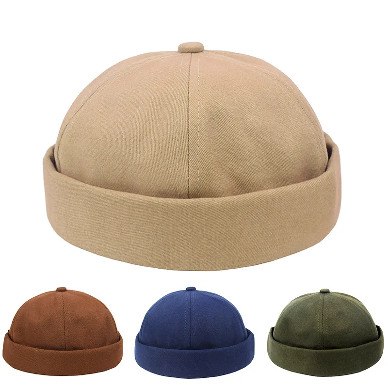 Retro Baumwolle Dockermütze Randlos Verstellbar Skullcap Einfarbig Vintage Sailor Cap Für Herren Damen Yuppie Stil Biker Hut