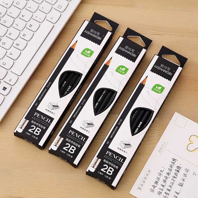 Hexagonal Wood Graphite Pencils For Sketching Drawing School Exam Office Supplies Black Body Writing Pencils With Sharpener