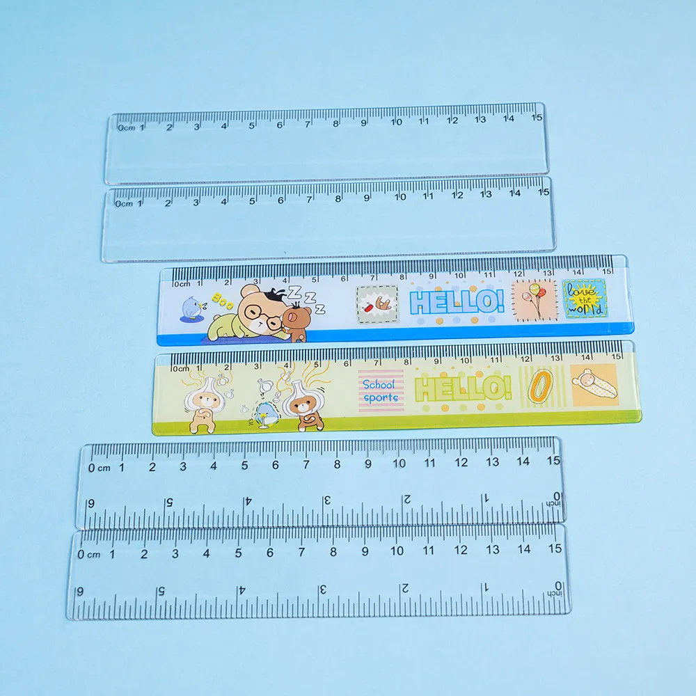 Règle Plate en Plastique Transparent Avec Impression d'Ours de Dessin Animé Outil de Mesure Double Échelle Pour Étudiants Bureau École