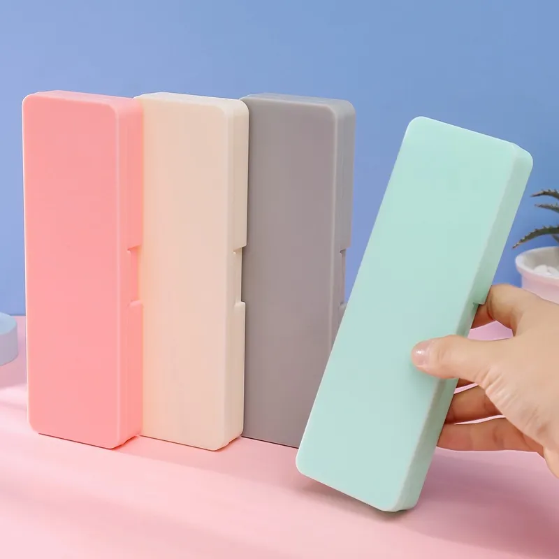 Minimalist Macaron Color PP Plastic Pencil Case Flip Top Stationery Storage Box For Primary School Students Office Supplies
