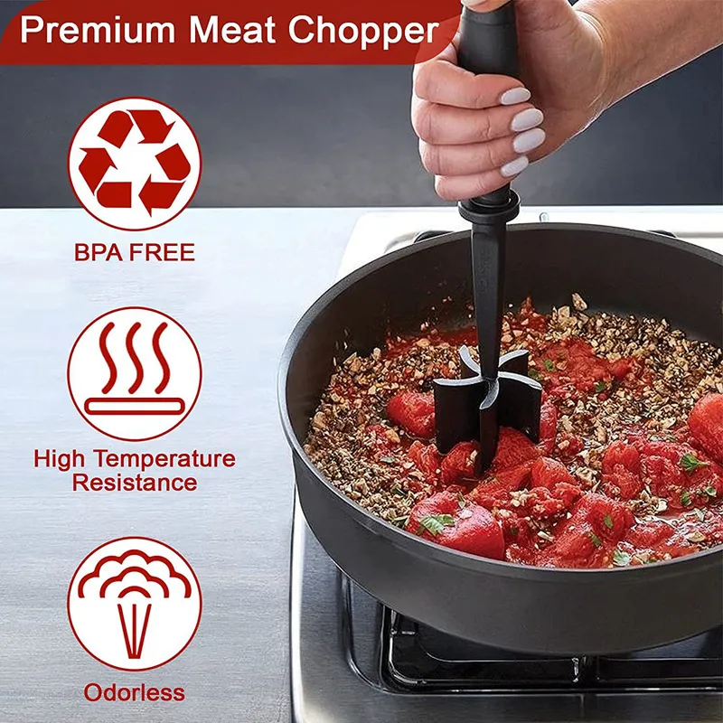 ABS Meat Chopper Heavy Duty Potato Masher For Ground Beef Salad Fruit Blender Kitchen Cooking Tool Black Red Green