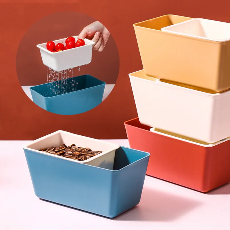 Kreative Doppelschicht Lazy Snack Box Quadratisch Nuss Obstteller Mit Schalenkollektor Hohler Abflusskorb Für Büro Zuhause