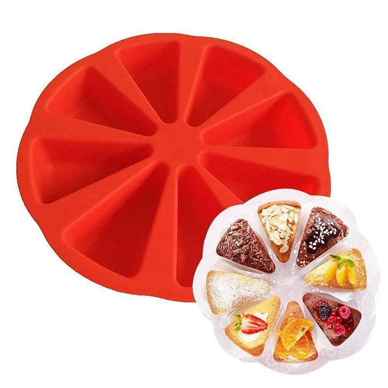 Silicone Cake Mold Eight Cavity Non Stick Baking Pan For Mousse Chocolate Pizza Round Scone Triangle Portion Slices Pastry Tool