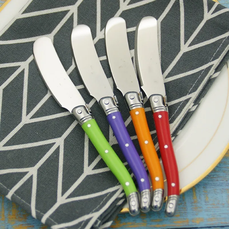 Cuchillo de mantequilla de acero inoxidable estilo Laguiole Esparcidor de mermelada francés con mango de plástico de colores Esparcidor de queso Vajilla Herramienta de cubertería de cocina