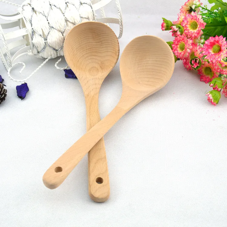 Beech Wood Soup Spoon With Curved Handle Long Handle Cooking Ladle Natural Wooden Utensil For Soup Porridge Pot Kitchen Tool